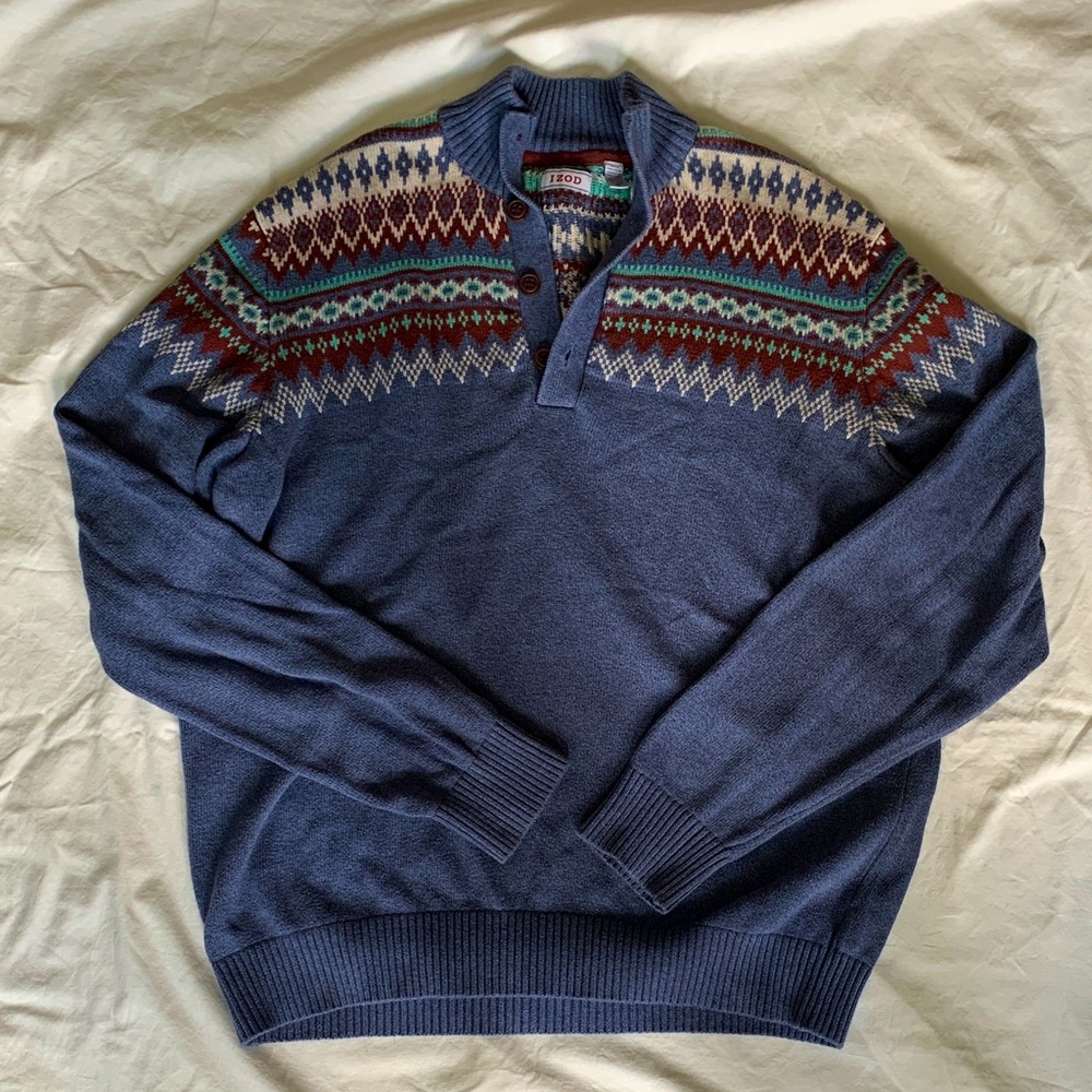 Izod Men's Navy Fair Isle Crewneck Sweater